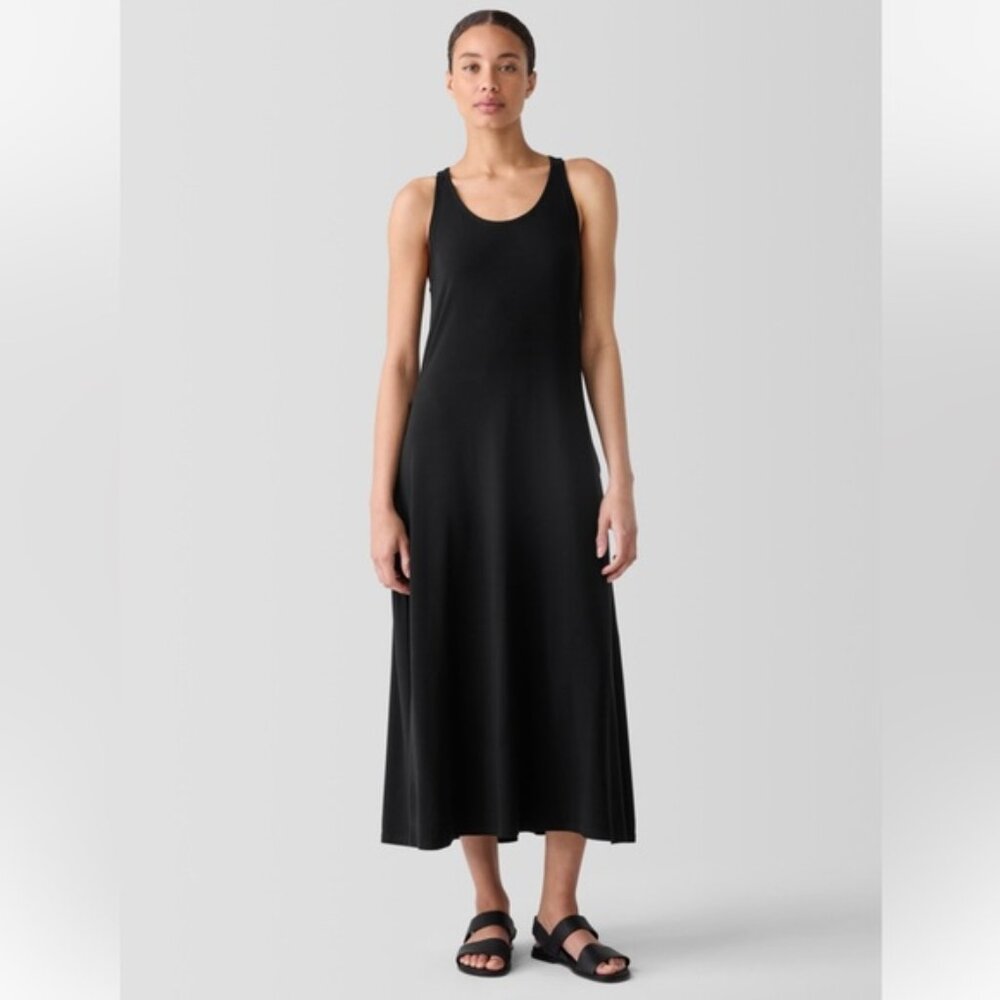 Eileen Fisher Fine Jersey Racer Back Tank Dress in color Black
